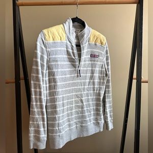 Vineyard Vines Stripe Shep Shirt, Quarter Zip, Gray, Yellow, Size